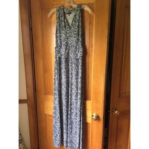 Navy and white patterned dress